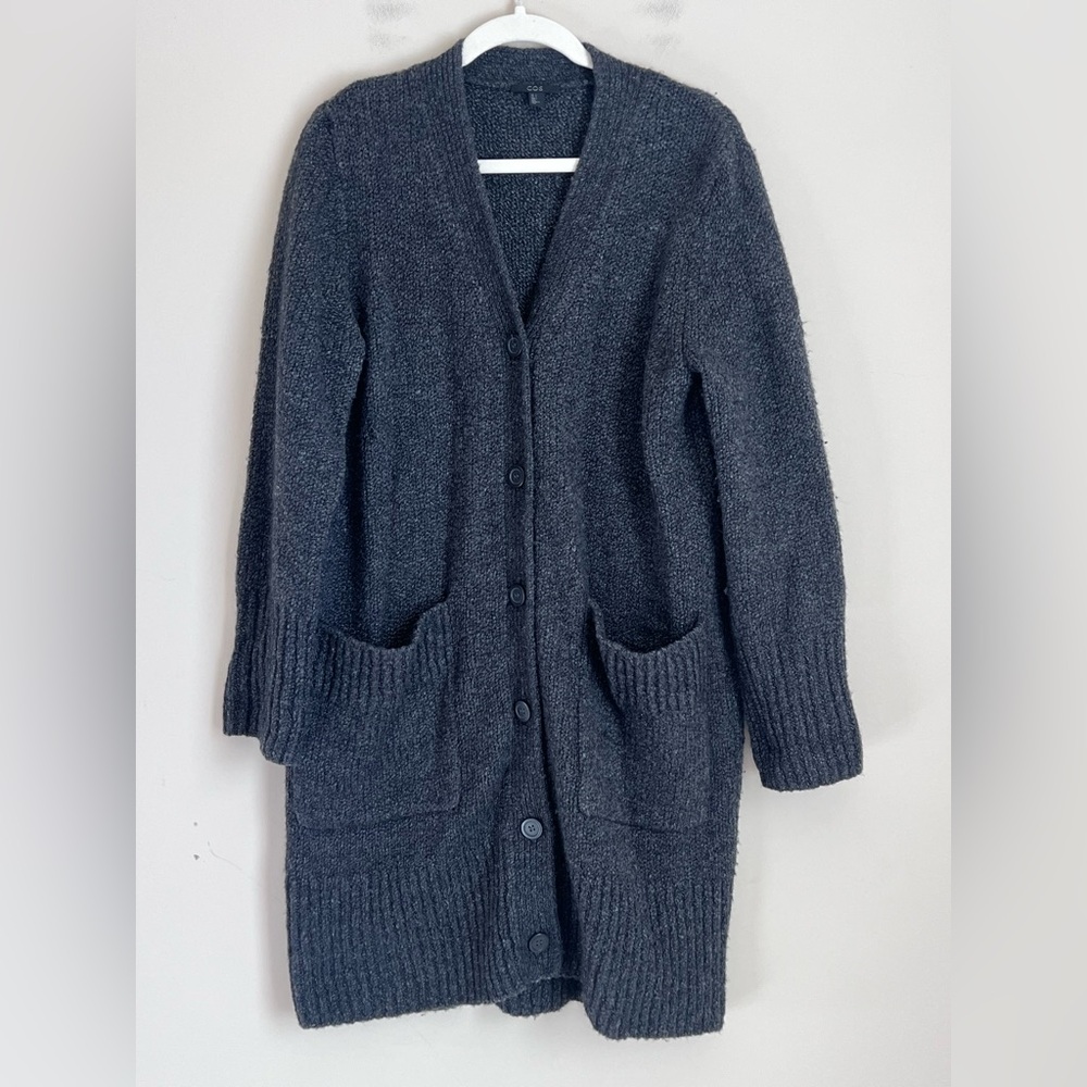 COS Longline Cardigan Sweater with Pockets Chunky Knit Wool Blend Sz Small